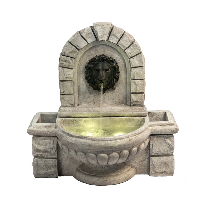 Peaktop Concrete Lion Head Wall Fountain with LED Light Wayfair